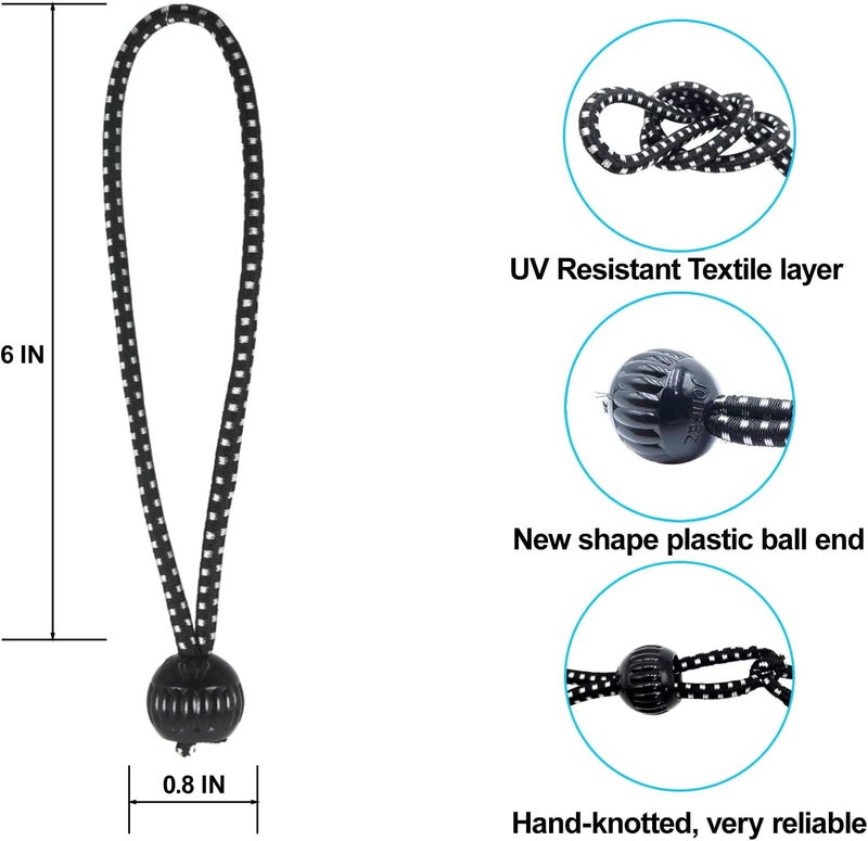Joneaz Small Ball Bungee Cords 6 inch 40 Pack, UV Resistant and Light Duty,Hight Elastic - Image 2